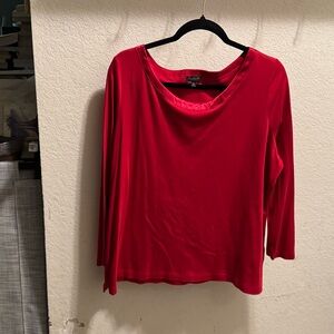 Talbots Bold Red Long Sleeve Top with satin details